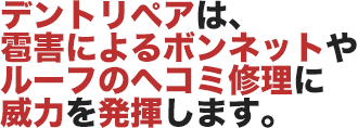 デントリペアは、雹害によるボンネットやルーフのヘコミ修理に威力を発揮します。